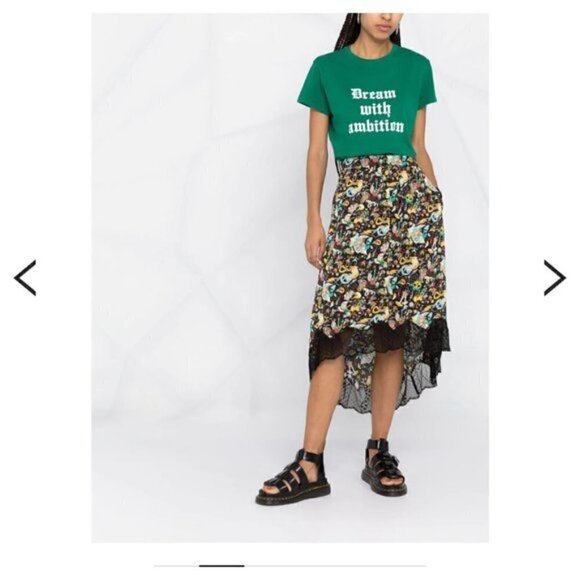 Zadig & Voltaire Dresses & Skirts - Zadig & Voltaire Skull Print High Low Midi Skirt Lace Hem Boho Gothic Designer